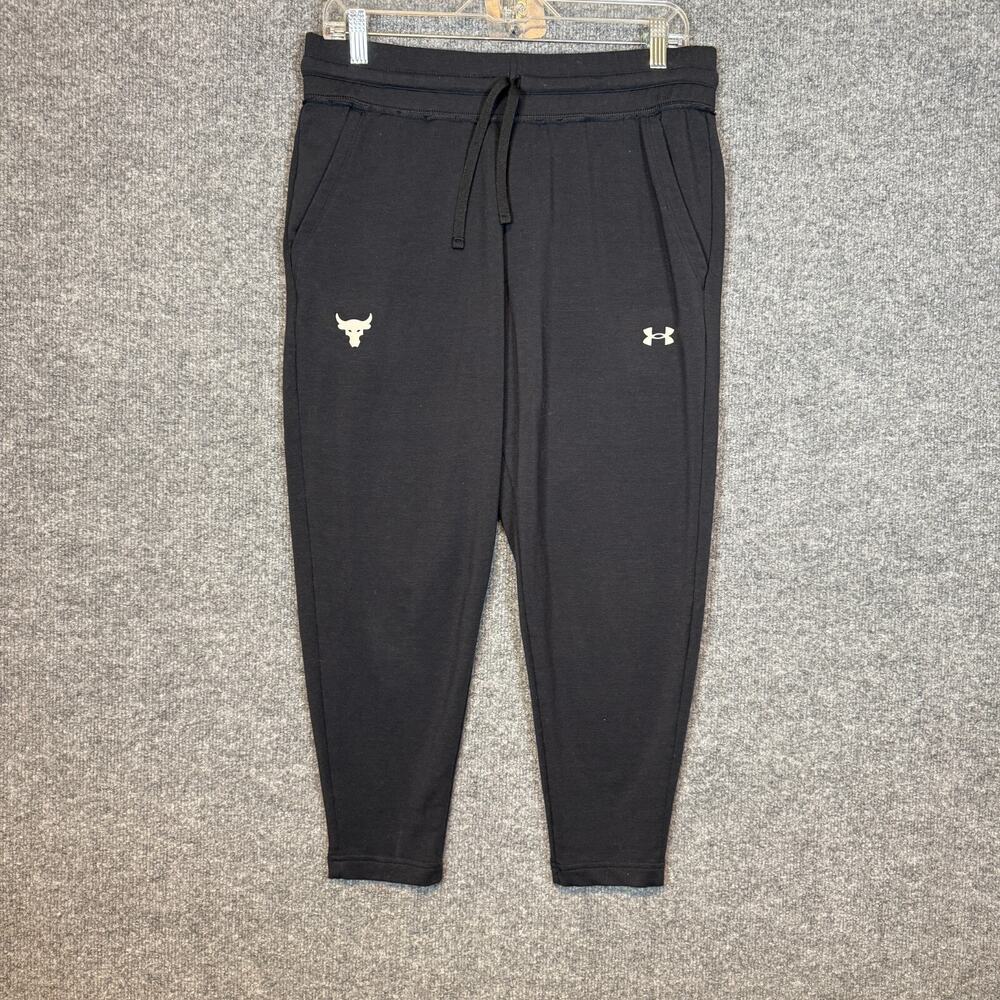 Under Armour Project Rock Pants Womens Medium‎ Black Fleece Sweatpants Joggers
